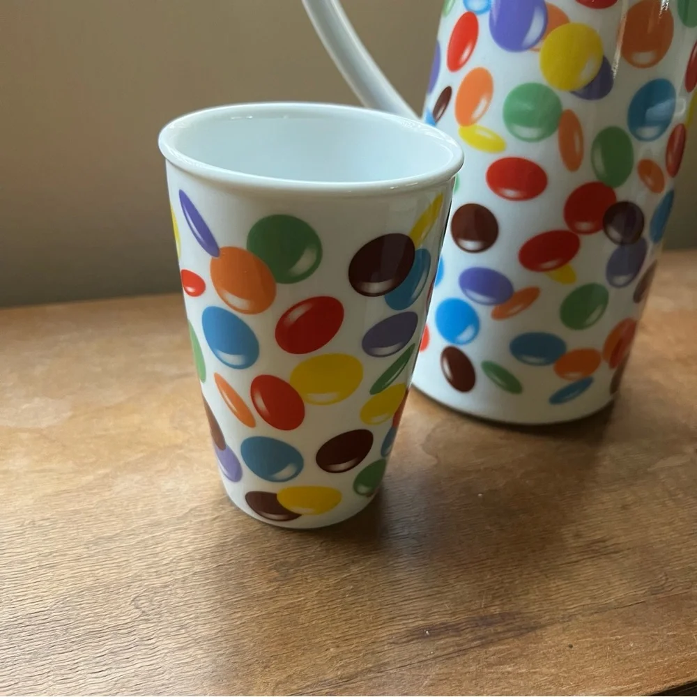 RARE Vintage Arzberg Smarties Ceramic Pitcher Carafe and Drinking Glasses Set